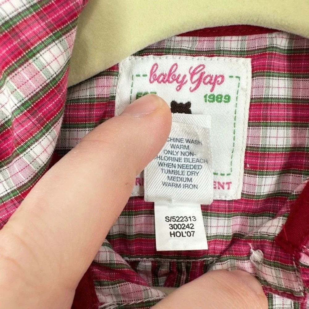 GAP Pink Plaid Ruffle Button-Front Kids Top